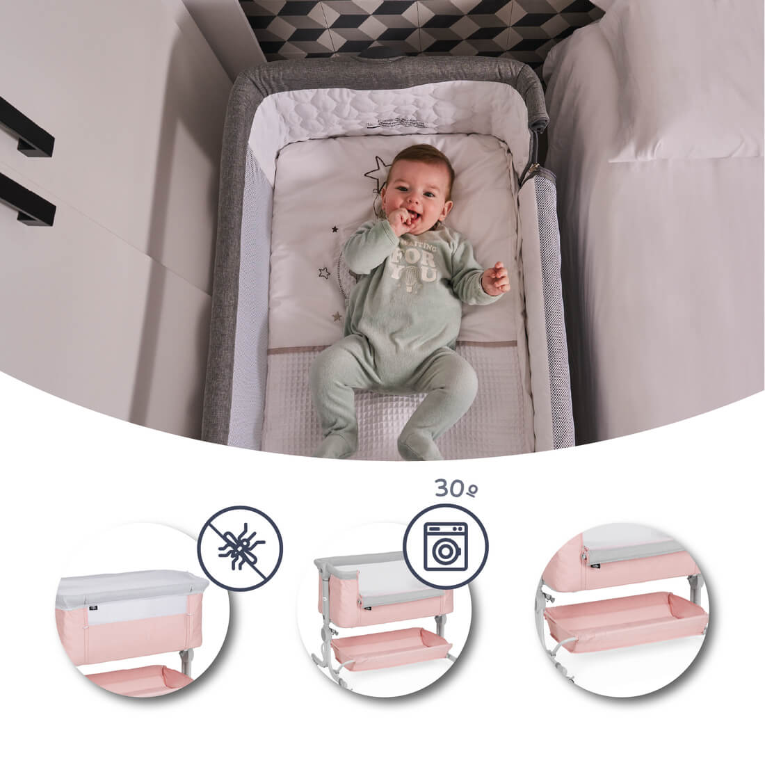 Minicuna colecho Comfy Rosa - Innovaciones MS