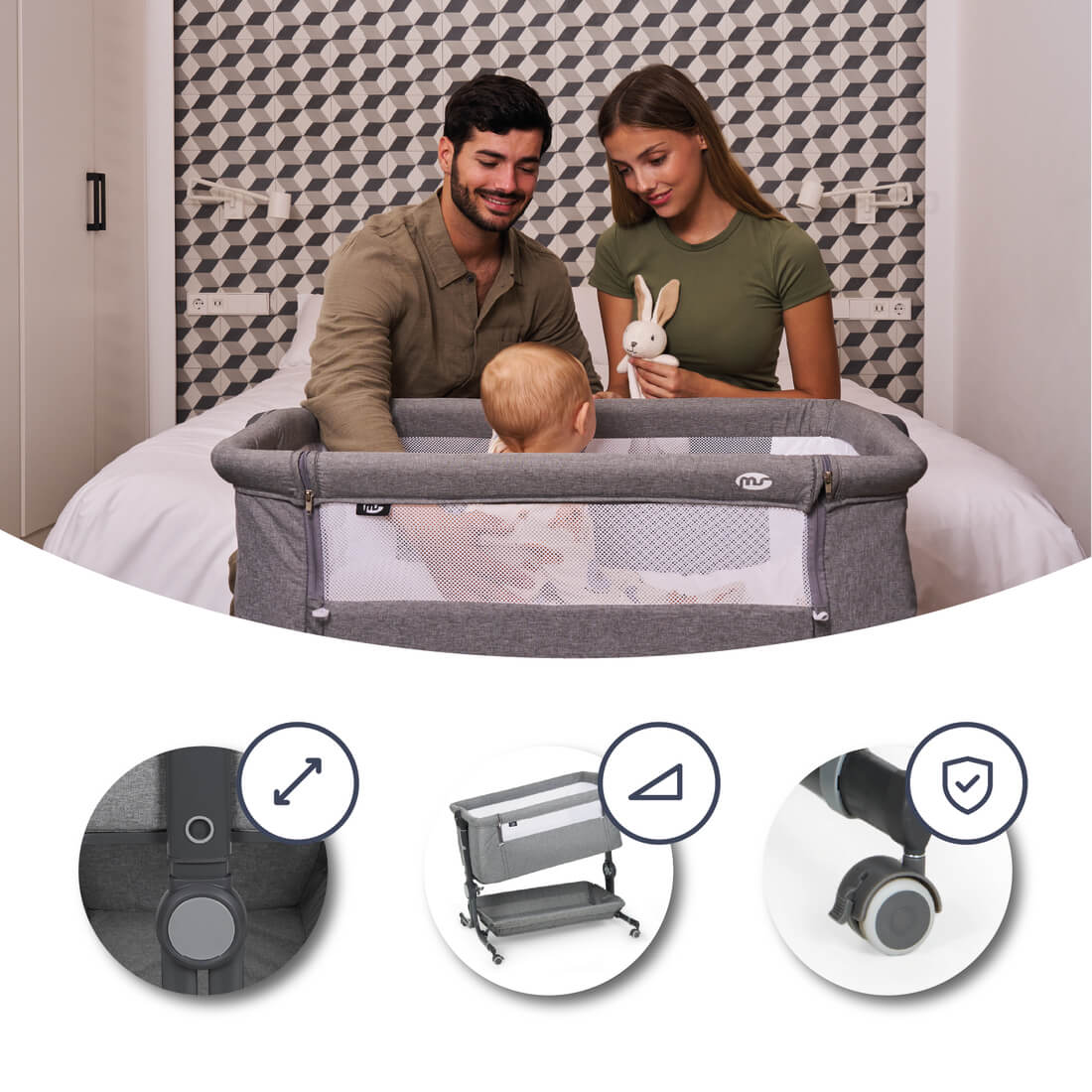 Minicuna colecho Comfy Gris - Innovaciones MS